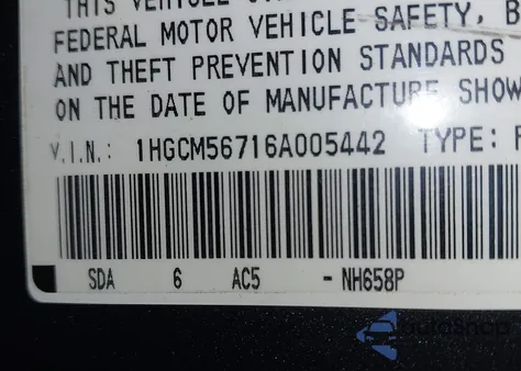 2006 Honda Accord Ex z USA, uszkodzony, nr VIN 1HGCM56716A005442